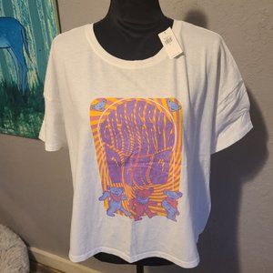 Ladies White Grateful Dead Dancing Bears Crop Top Size XL NWT